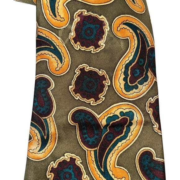 Liberty of London olive teal burgundy  Paisley FALL 100% SILK tie USA - Picture 3 of 5